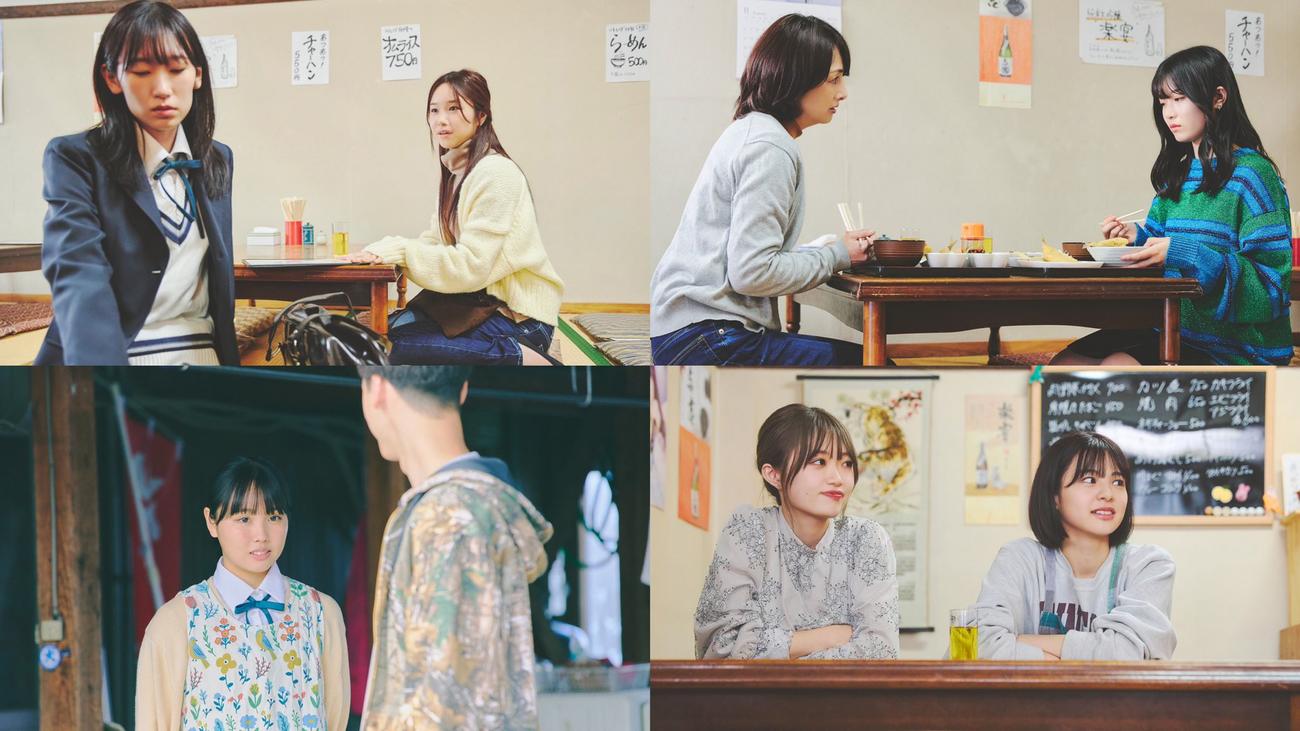 新潟民放4局合同ミニドラマ「夜明けまえの彼女たち」での、左上から時計回りにUX「人を想うこと」、「不器用さについて」、「“好き”とは？」、「未来を想像して」の場面写真コピーライトFlora