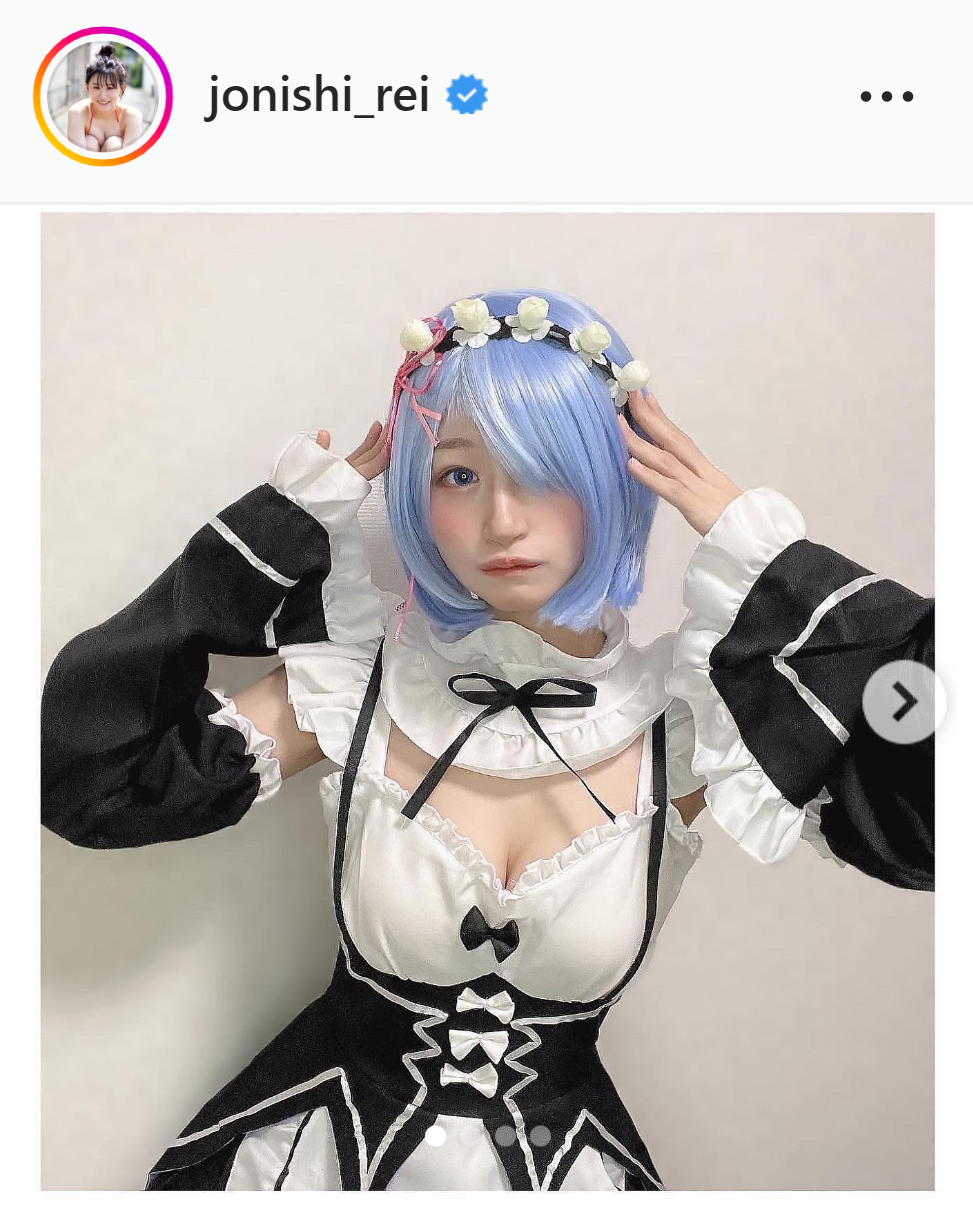 「Re:ゼロから始める異世界生活」に登場するレムのコスプレを披露したNMB48上西怜（インスタグラムより）