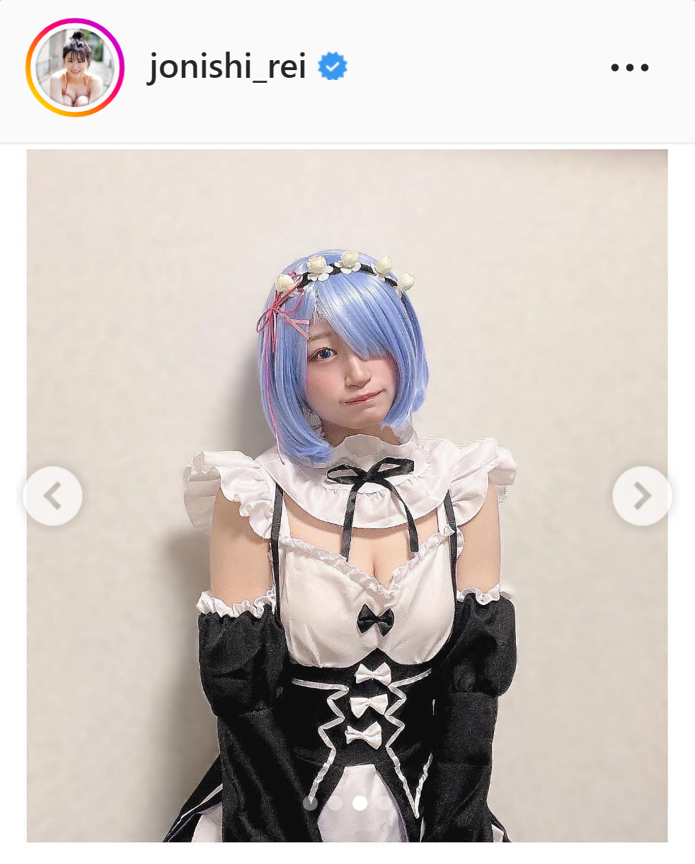 「Re:ゼロから始める異世界生活」に登場するレムのコスプレを披露したNMB48上西怜（インスタグラムより）
