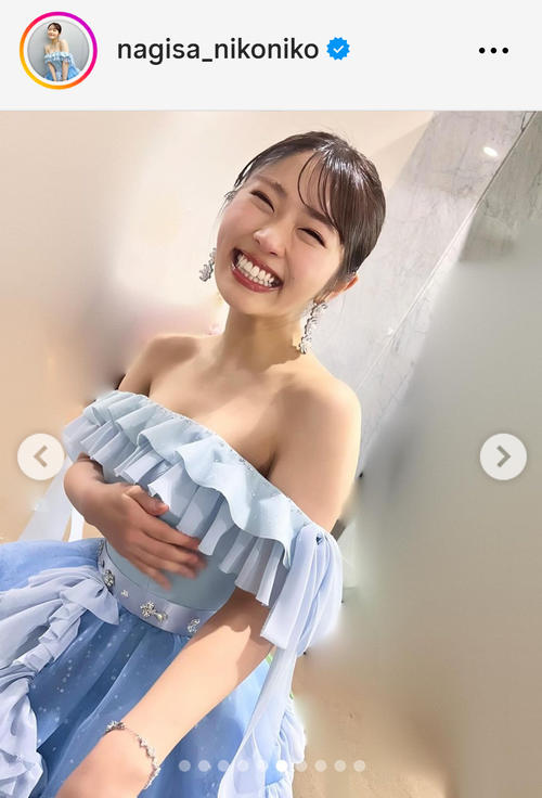 NMB48渋谷凪咲、美デコルテドレス姿の卒コンオフショット公開 笑顔で