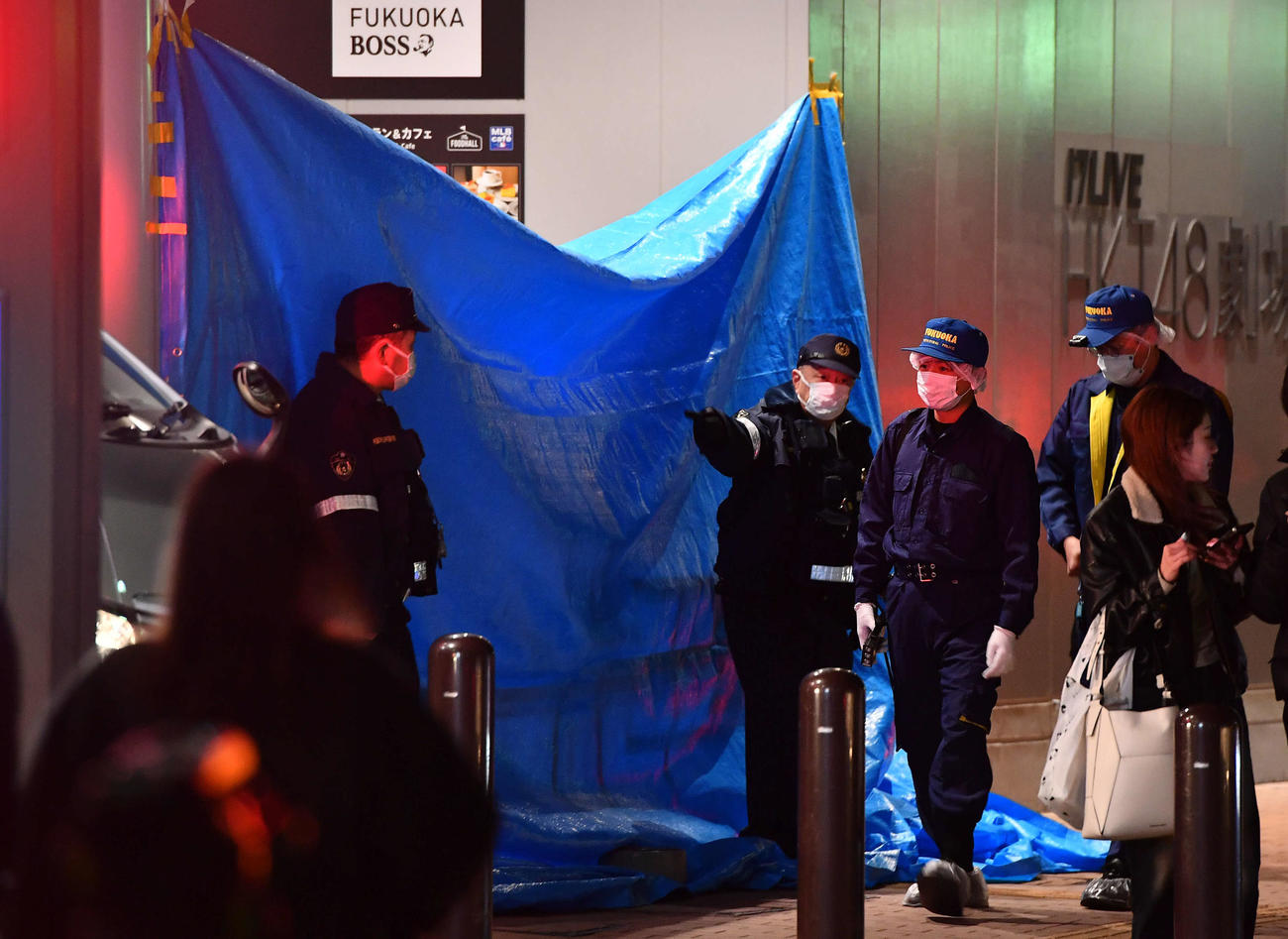 刺傷事件が起きた福岡市中央区の現場（撮影・岩下翔太）