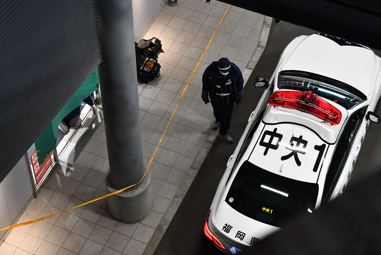 刺傷事件が起きた福岡市中央区の現場（撮影・岩下翔太）