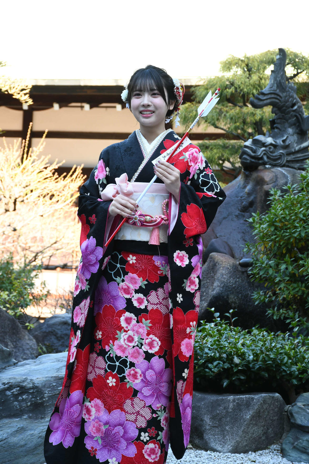 成人式を迎えたNMB48芳賀礼（撮影・阪口孝志）
