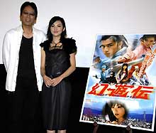 主演映画の舞台あいさつを行った田中麗奈と大杉漣