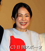 映画「夜の上海」の初日舞台あいさつに参加した西田尚美（撮影・小林千穂）