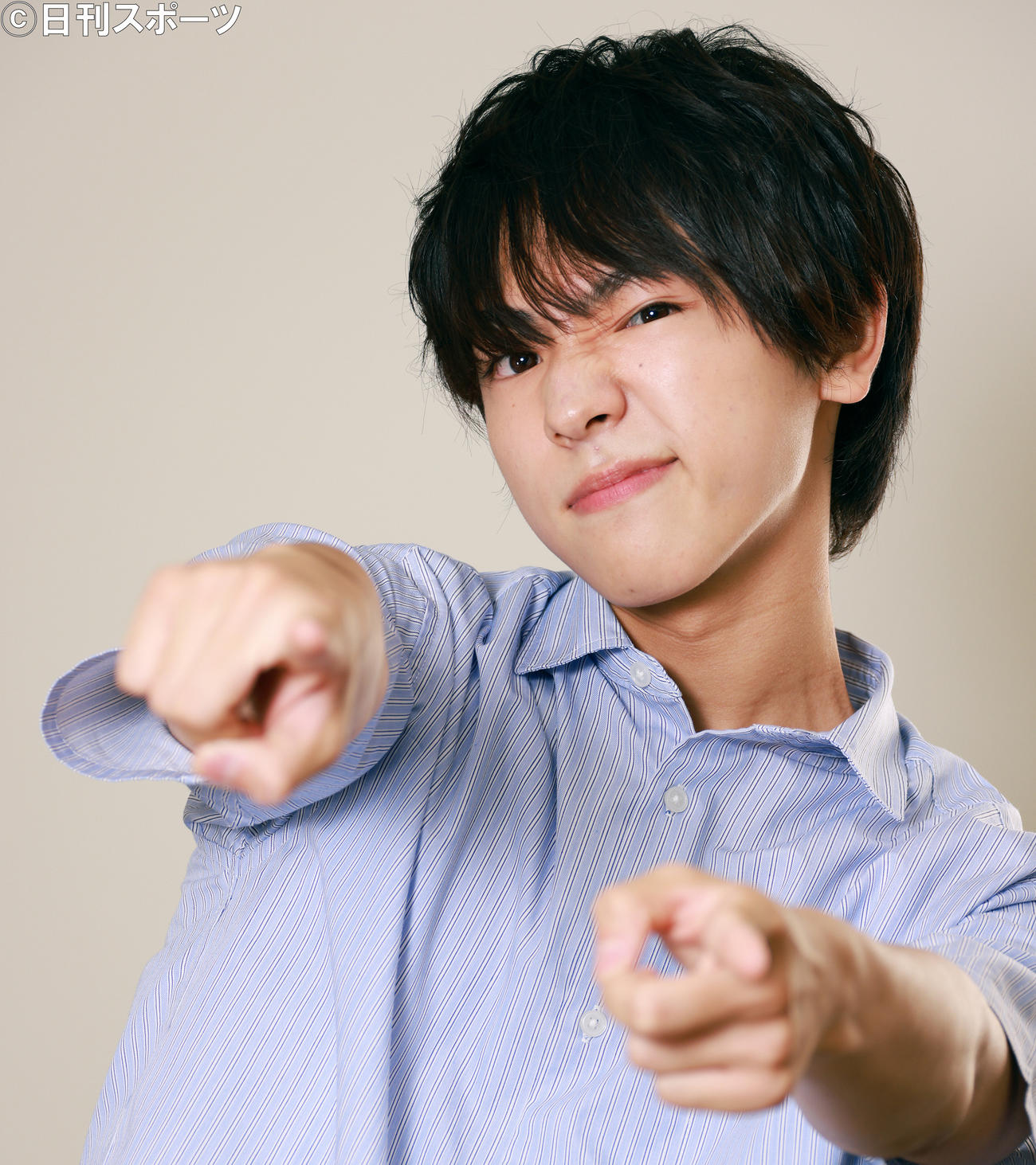 決めポーズのリクエストにも瞬時に反応してくれた池田優斗（撮影・中島郁夫）