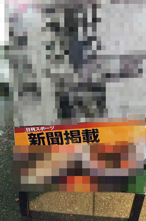 電動自転車による“繁華街パトロール”中、見つけた「日刊スポーツ　新聞掲載」なる看板。張られていた記事は…
