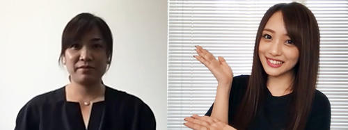 女子バレー元日本代表の竹下佳江氏（左）とリーダー論を語り合ったAKB48向井地美音