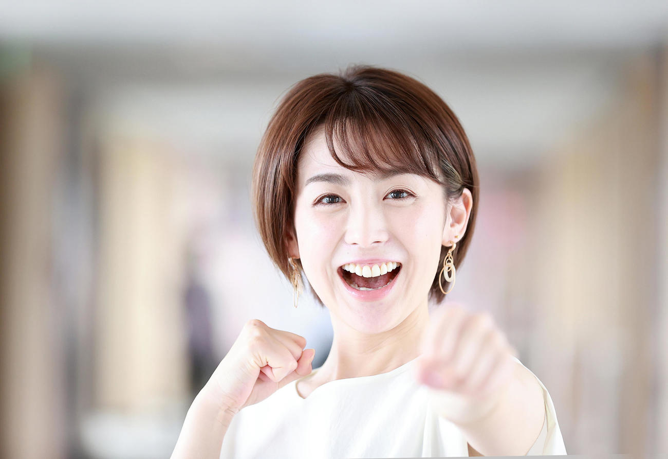 こんな笑顔で応援されたら、きっと頑張れます！　フジテレビ宮司愛海アナウンサーの笑顔には人を元気にする力があふれていました（撮影・浅見桂子）