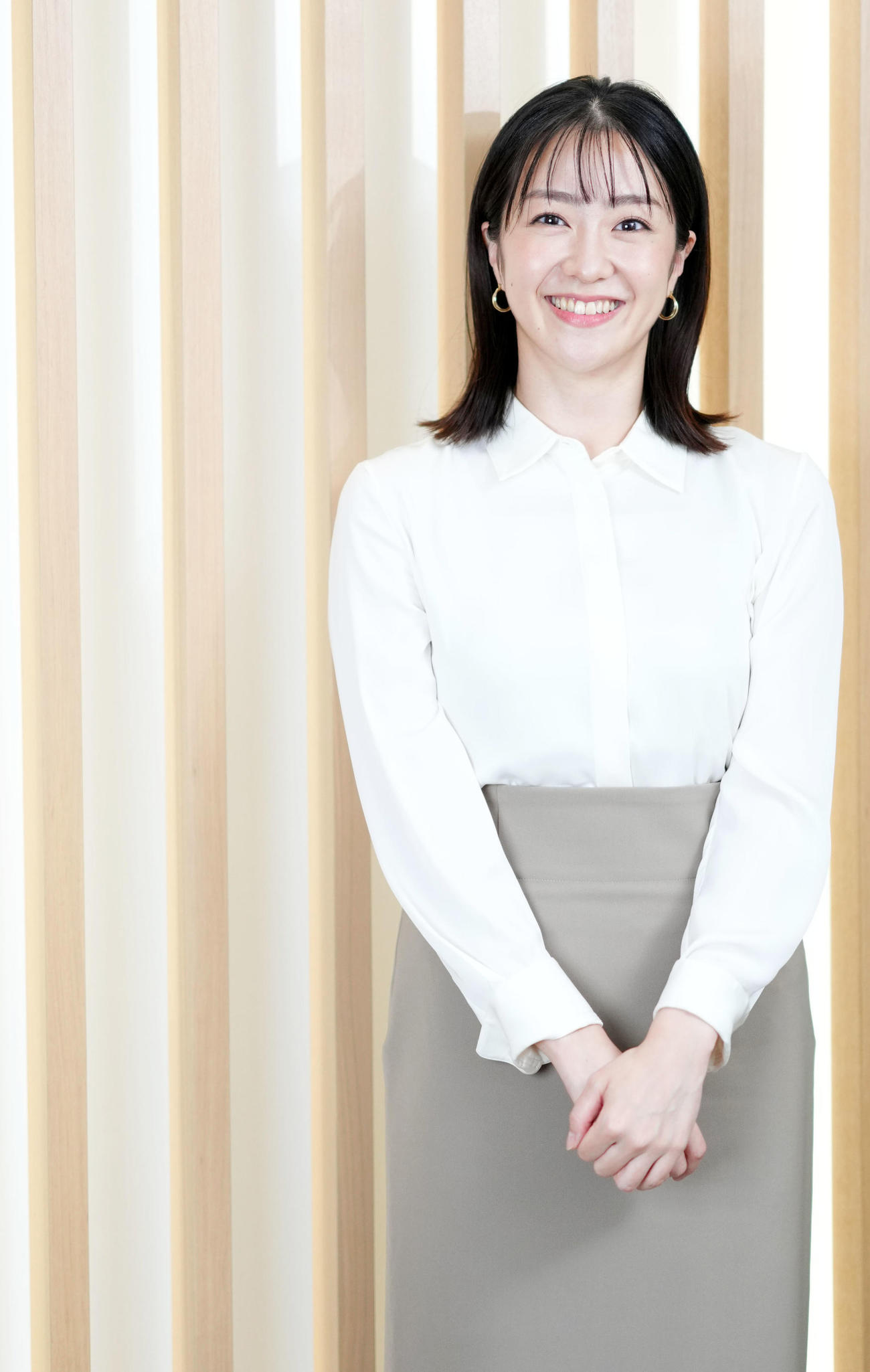 「NHKニュース7」でキャスターを務める副島萌生アナウンサー（撮影・横山健太）