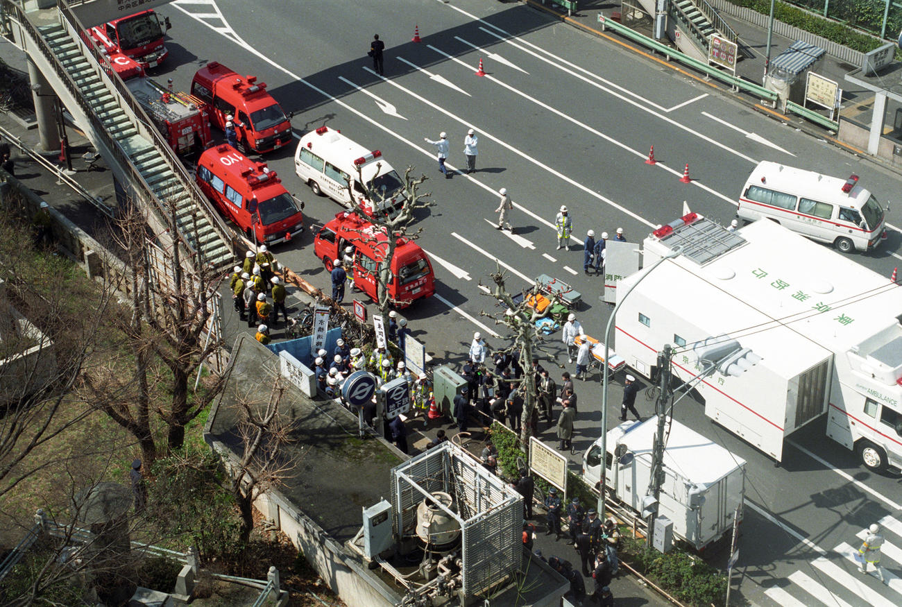 地下鉄サリン事件が発生した日比谷線築地駅周辺（１９９５年３月２０日撮影）