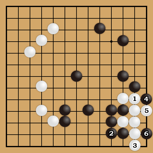 13ans｜失敗図。白１とツギたくなりますが、黒２と打たれると白全体の眼は１つしかありません。周りには黒ばかりなので、もう１眼作ることもできません。