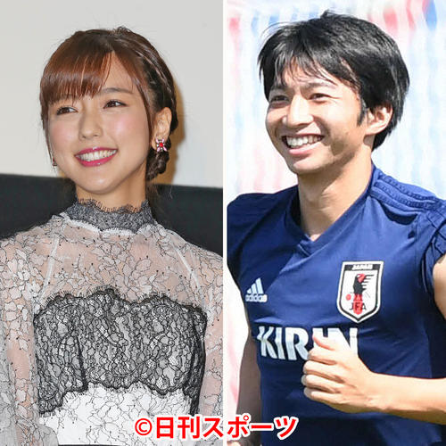 真野恵里菜（左）と柴崎岳