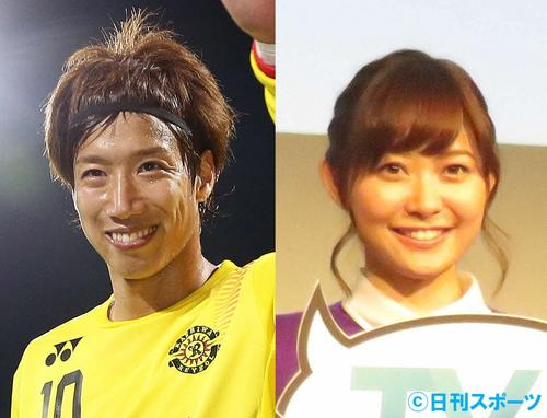 大津祐樹（左）と久冨慶子アナ