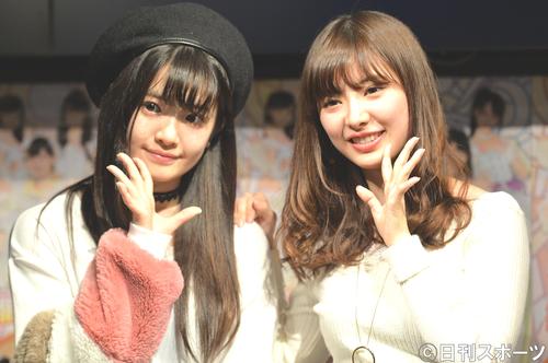 「ＡＫＢ４８ダイスキャラバン」のイベントに出席した、武藤十夢（右）小麟姉妹（撮影・森本隆）