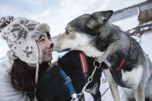 藤本和典氏が撮影した乃木坂46北野日奈子ファースト写真集のワンカット。スウェーデン・キルナの雪原で、犬ぞりに挑戦した