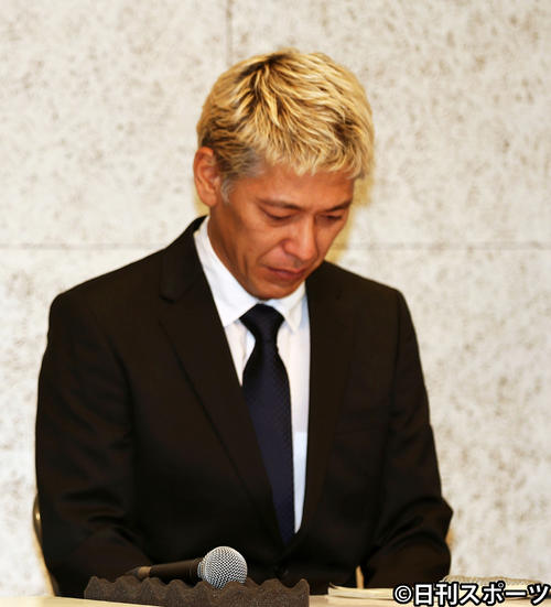 謝罪会見を行った田村亮（撮影・大野祥一）