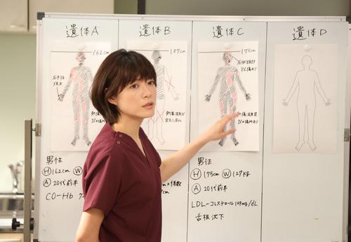 興雲大学で法医学者として働く万木朝顔（上野）（C）フジテレビ