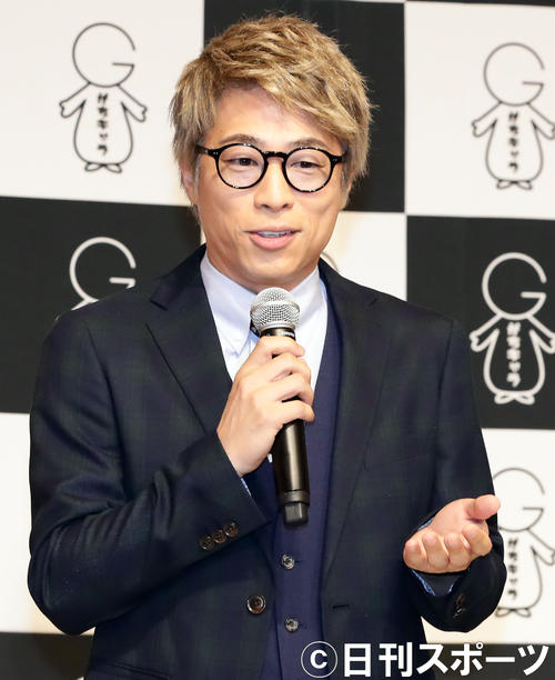 マネジメント会社「株式会社がちキャラ」設立記者会見で、あいさつする田村淳（撮影・浅見桂子）