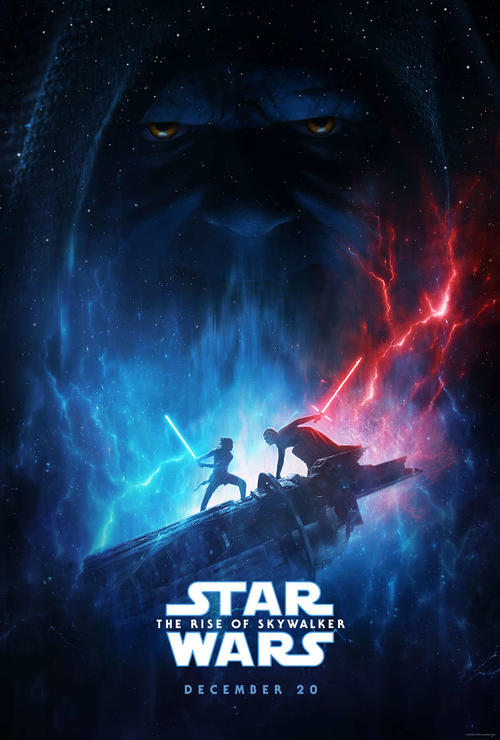 発表された「スター・ウォーズ」完結編のポスター。ヒロインのレイ（左）とカイロ・レンの対決の背景に暗黒卿パルパティーンの影が。
