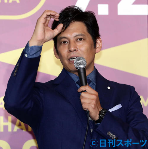 世界陸上ドーハの製作発表で、熱く語る織田裕二（撮影・浅見桂子）