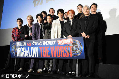 前列左から吉野北人、前田公輝、山田裕貴、川村壱馬、白洲迅、中務裕太、小森隼、後列左から神尾楓珠、一ノ瀬ワタル、富田望生、矢野聖人、やべきょうすけ（撮影・大友陽平）
