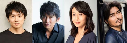 WOWOW「連続ドラマW　頭取　野崎修平」に出演する、左から風間俊介、織田裕二、松嶋菜々子、小沢征悦