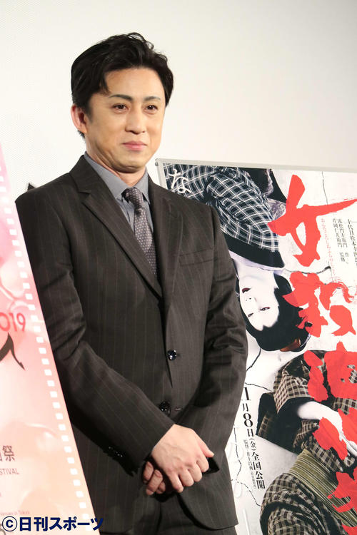 シネマ歌舞伎「女殺油地獄」の特別上映の舞台あいさつに出席した松本幸四郎