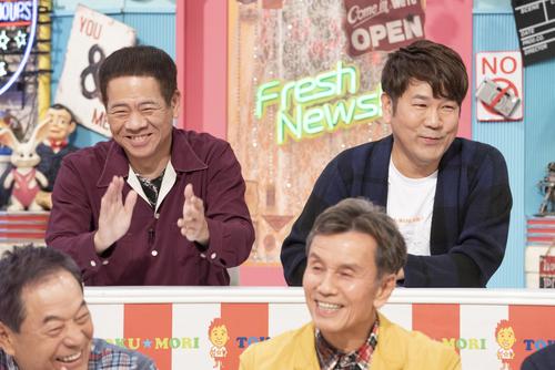 テレビ収録で、妻・木下優樹菜の騒動を謝罪したFUJIWARA・藤本(後列右)