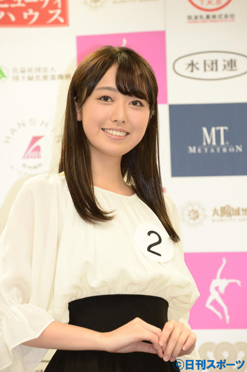 第52回ミス日本コンテスト2020ファイナリスト記者発表会に納まるファイナリスト小田安珠さん（撮影・佐藤究）