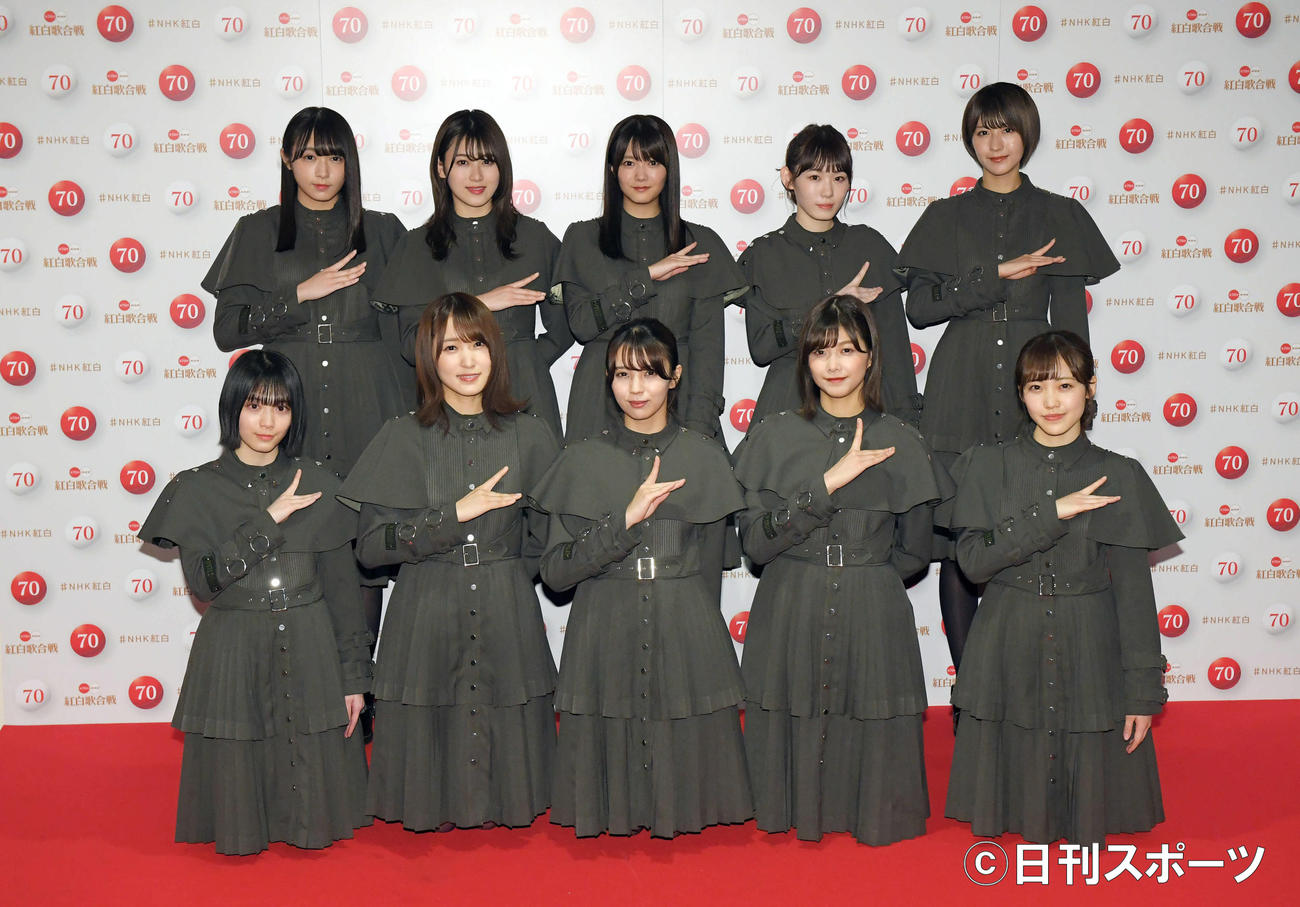 NHK紅白歌合戦のリハーサルを終え、笑顔で撮影に応じる欅坂46（2019年12月29日）
