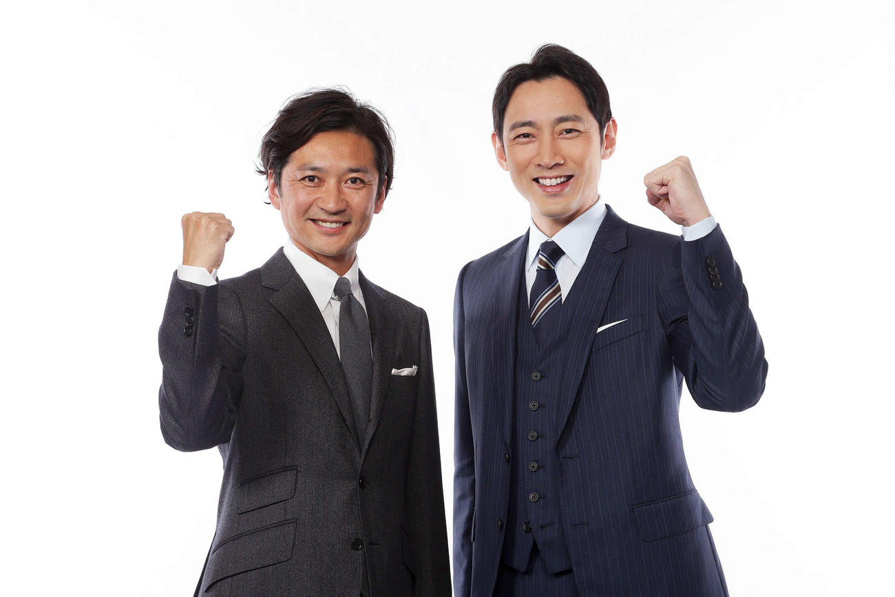 テレビ東京の東京オリンピックメインキャスターを務める小泉孝太郎（右）と応援団長のTOKIO国分太一