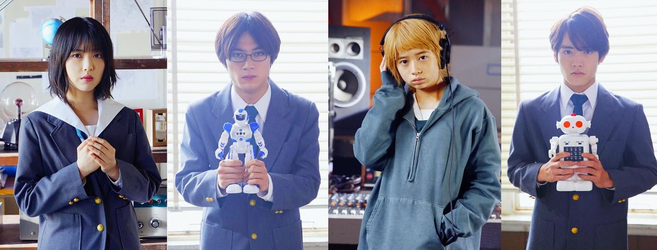 映画「映像研には手を出すな！」に出演する（左から）浜辺美波、板垣瑞生、桜田ひより、赤楚衛二