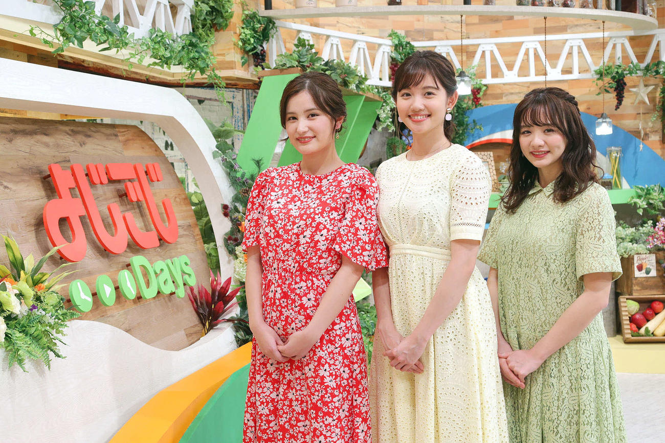 テレビ東京の情報番組「よじごじDays」の進行役に就任する左から池谷実悠、田中瞳、森香澄アナウンサー