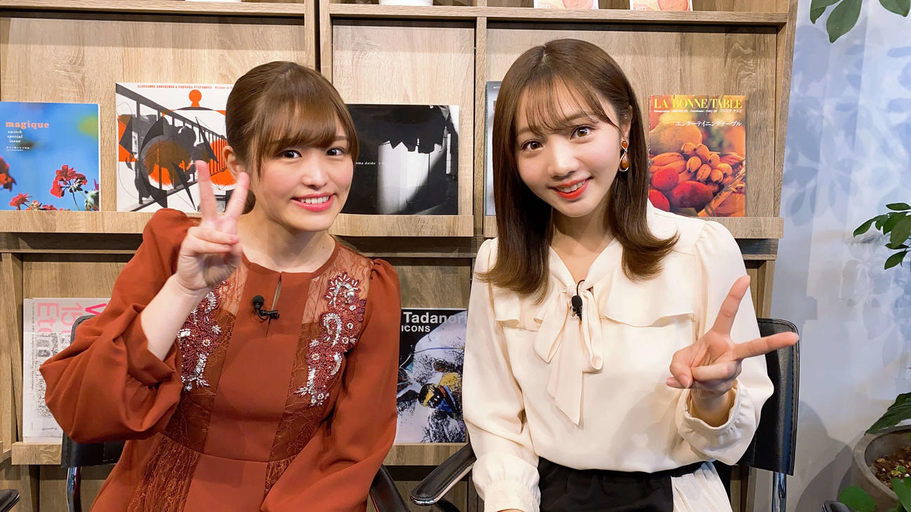 CSテレ朝チャンネル1「斎藤ちはる『学びのココロ』～ニッポン伝統探し旅～」にVTR出演する元乃木坂46伊藤かりん（左）と能條愛未