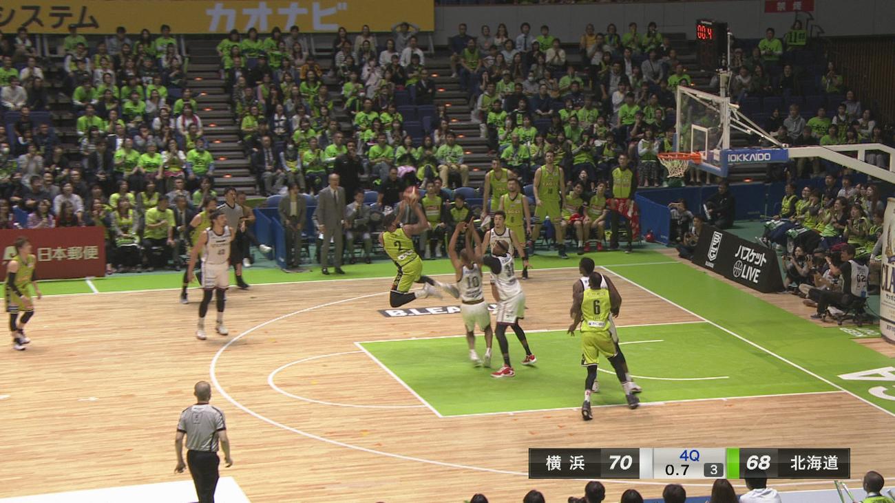 「北海道スポーツ名勝負列伝」の3回目に放送されるBリーグ19－20シーズン横浜との第2戦の1場面（C）NHK