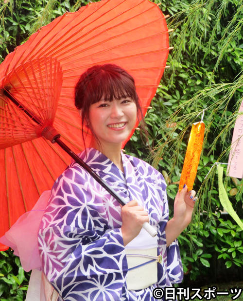 新番組高視聴率祈願取材会に浴衣姿で出席した山内鈴蘭(撮影・川田和博)