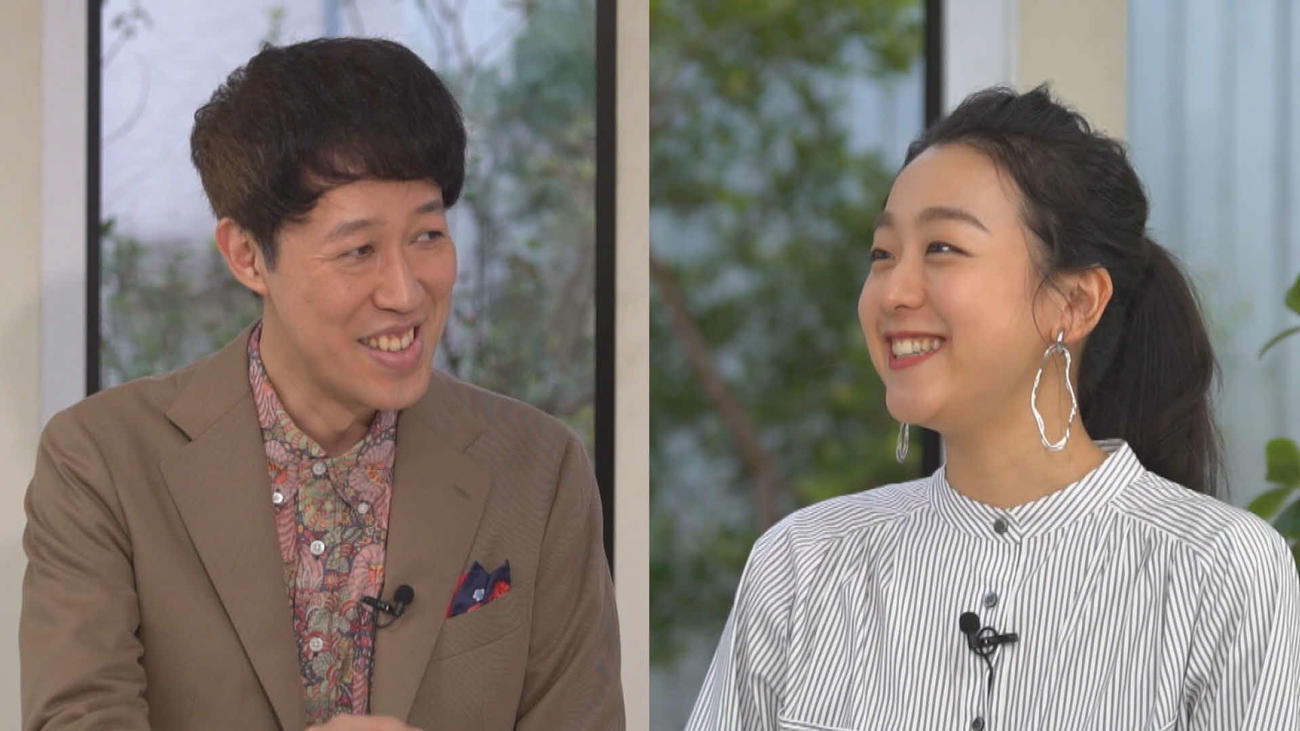 8日放送の「こやぶるSPORTS」で対談した小籔千豊（左）と浅田真央さん（カンテレ提供）
