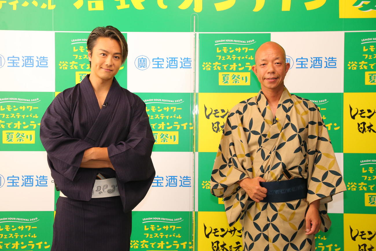 「レモンサワーフェスティバル　浴衣でオンライン夏祭り」に出演したEXILE　TAKAHIRO（左）とバイきんぐ小峠英二