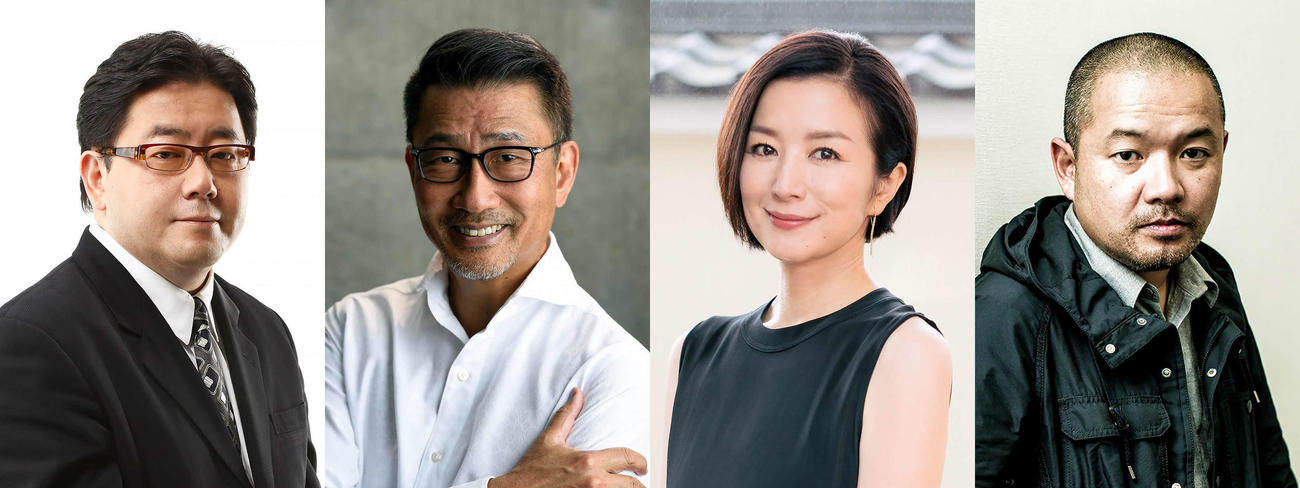 秋元康氏が企画・原作を務めるテレビ東京系連続ドラマ「共演NG」。左から秋元氏、中井貴一、鈴木京香、大根仁監督
