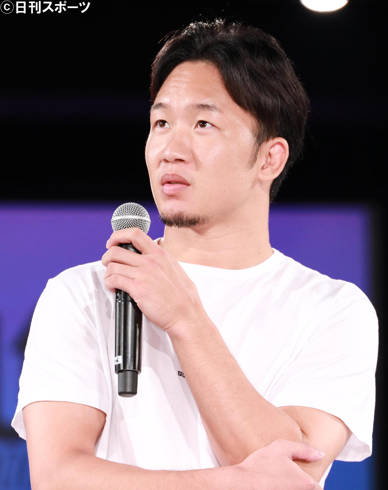 サプリメントのPRを行う朝倉未来（撮影・中島郁夫）