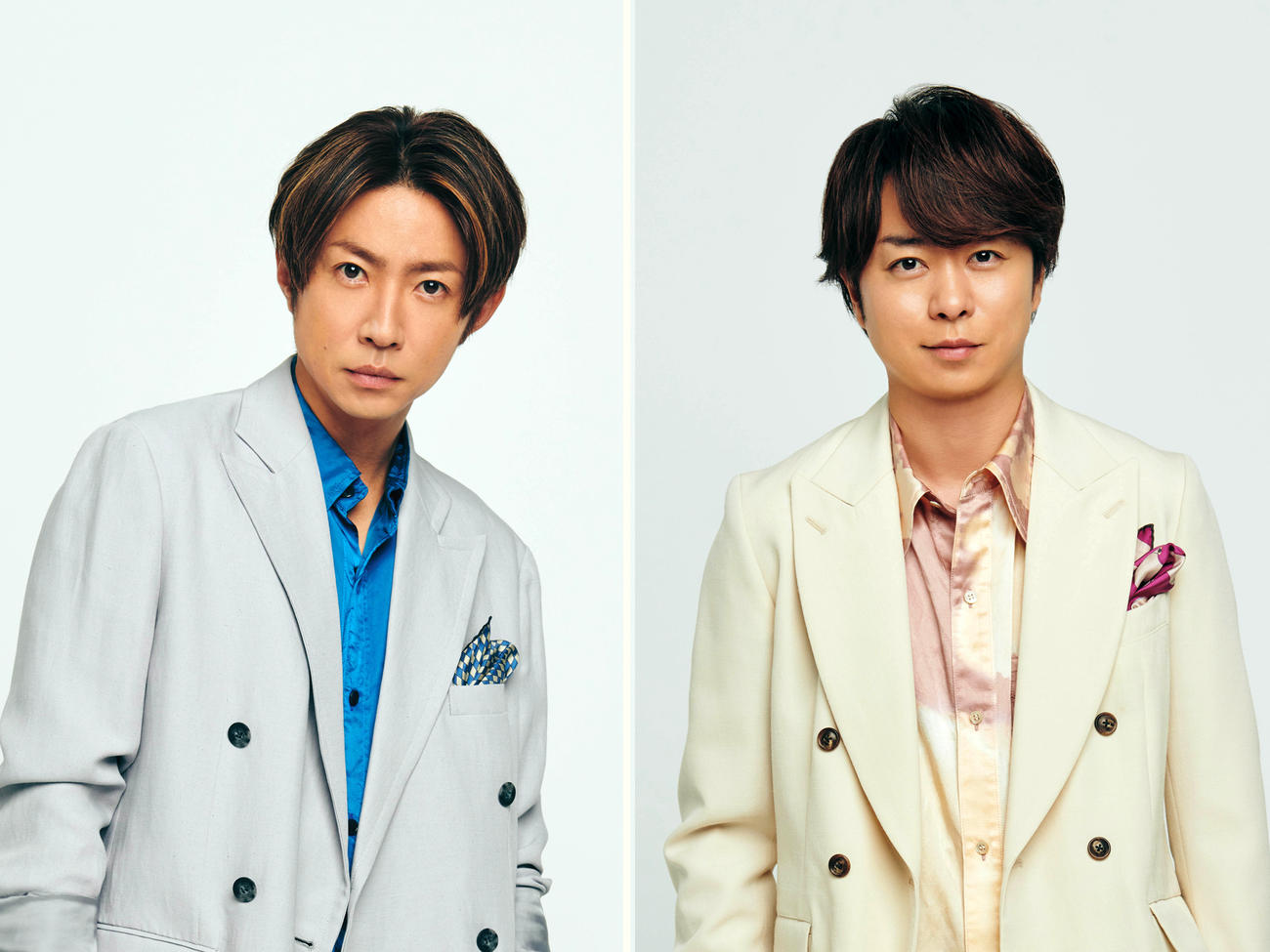 新番組「VS魂」を担当する相葉雅紀（左）と新番組「1億3000万人のSHOWチャンネル」でMCを務める櫻井翔