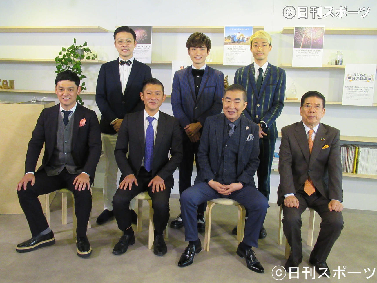 「大阪・関西からエールを　笑顔の花咲くみんなの花火大会」の会見に出席した前列左から、シャンプーハットてつじ、笑い飯・哲夫、桂文枝、西川きよし。後列左から、学天即・奥田修二、ラニーノーズ洲崎貴郁、山田健人（撮影・星名希実）