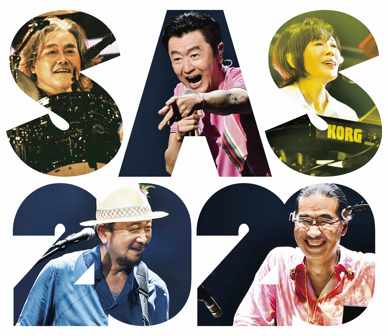サザンオールスターズ。上段左から松田弘、桑田佳祐、原由子、下段左から関口和之、野沢秀行