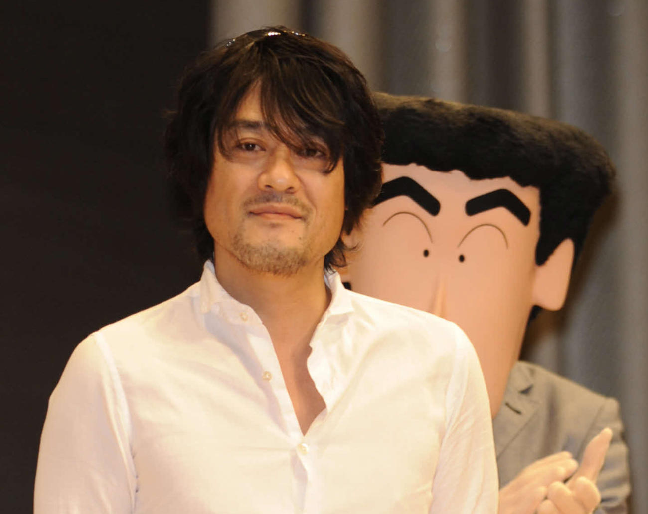 「クレヨンしんちゃん」の完成披露試写会で、声優の藤原啓治さん（2012年3月25日撮影）