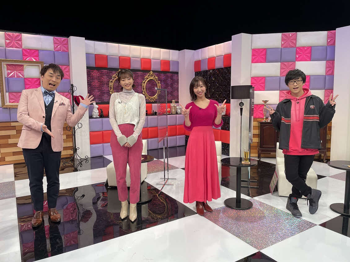 テレビ朝日系深深夜バラエティー番組「お願い！　ランキング」に出演する左から関智一、武田玲奈、飯田里穂、寺島拓篤