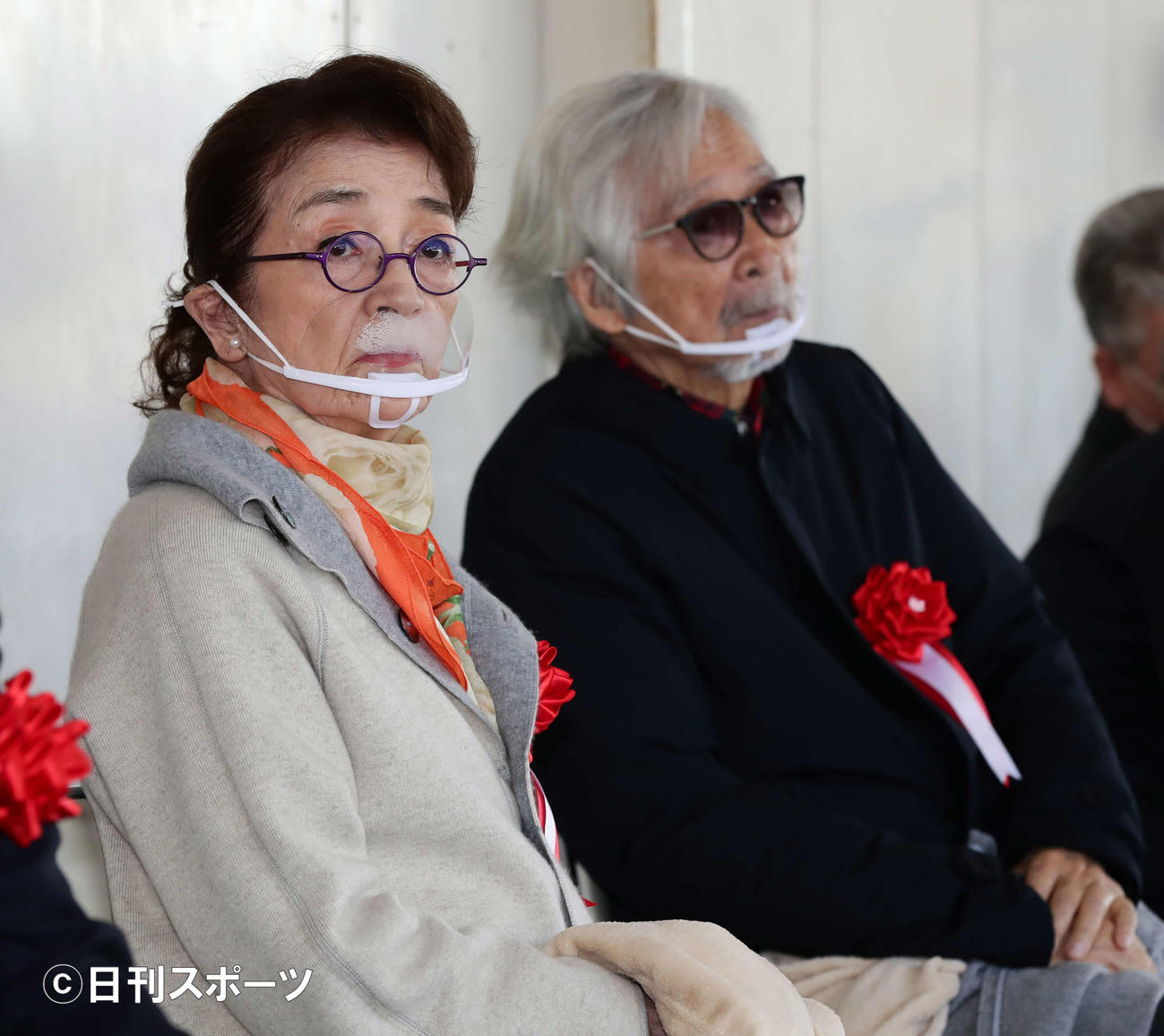 セレモニーに出席した倍賞千恵子（左）と山田洋次監督（撮影・丹羽敏通）