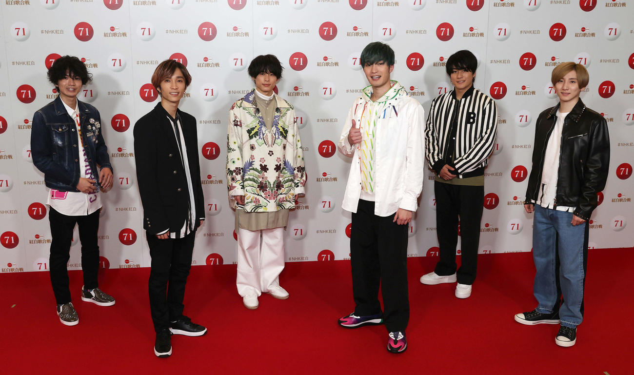 紅白歌合戦のリハーサルに登場したSixTONES。左から高地優吾、田中樹、松村北斗、ジェシー、森本慎太郎、京本大我（代表撮影）