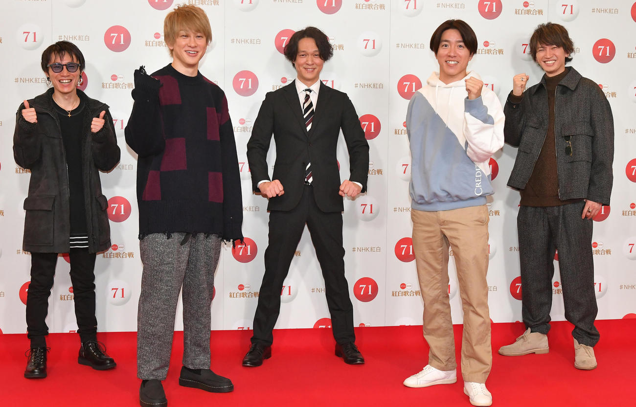 紅白歌合戦のリハーサルに登場した関ジャニ∞。左から安田章大、横山裕、丸山隆平、村上信五、大倉忠義（代表撮影）