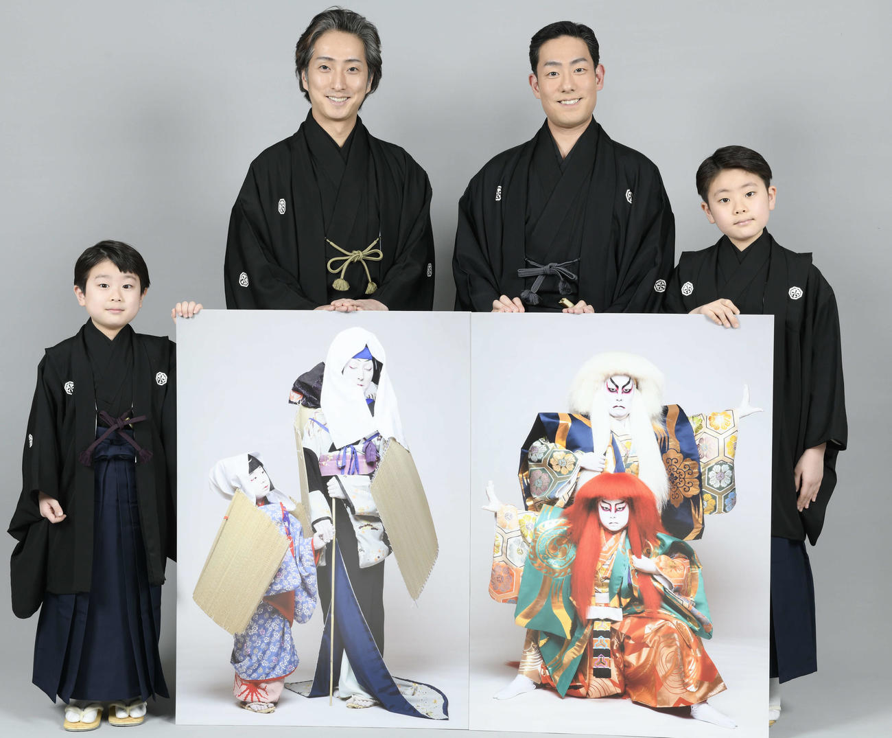 「二月大歌舞伎」に向けオンライン取材会を行った、左から中村長三郎、中村七之助、中村勘九郎、中村勘太郎（C）松竹